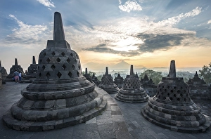Temple complex Borobudur at sunrise