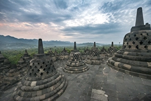 Temple complex Borobudur at sunrise
