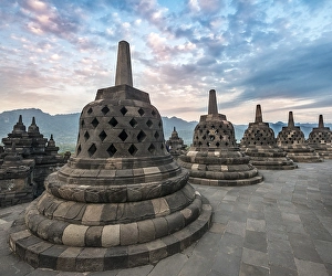 Temple complex Borobudur at sunrise