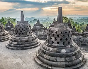 Temple complex Borobudur at sunrise