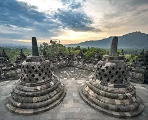 Temple complex Borobudur at sunrise