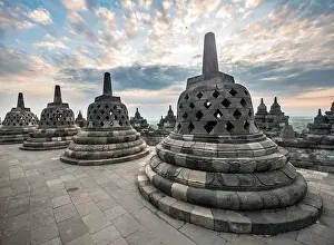 Temple complex Borobudur at sunrise