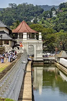 A temple with a pavilion near a river