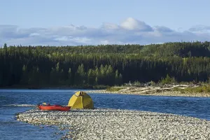 Tent, camp, kayak, headland, gravel bar