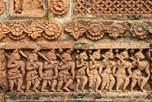 Terracotta artworks of Jor Bangla temple panels made of burnt clay shows figures and designs in 1655