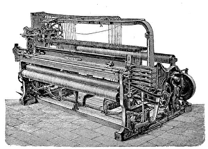 Textile industry, double change chair with dobby machine of the Saxon machine factory Chemnitz
