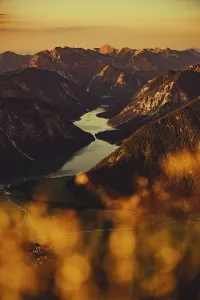 Thaneller summit at sunset in the Lechtal valley in Tyrol with a wonderful view of the surrounding mountains