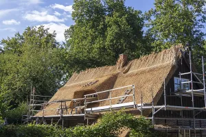 Thatched roof being renewed, Luneburg Heath