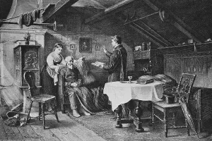 The last of the regiment, wood engraving, 1880