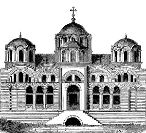 Theotos church in Byzantium, woodcut from 1880