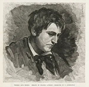 Thomas Alva Edison engraved portrait from a 1879 magazine