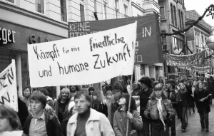 Thousands of mainly young people demonstrated for disarmament in East and West