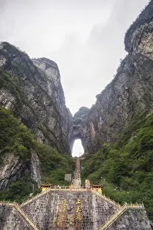 Tianmen cave or heavens door. a large water eroded hole between the two peaks