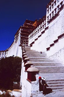 Tibet: The stairs to the Buddhist monastery in Lhasa