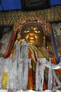 Tibetan Buddhism big figure of Buddha Maitreya in the temple Drak Yerpa Tibet China