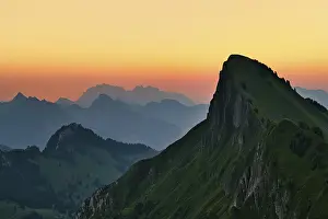 Tierberg at dawn, behind it the Appenzell Alps with Alpstein