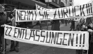 At the same time, workers of Mannesmann AG in Duisburg demonstrated against the dismissal of 22 company employees