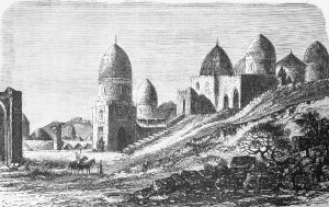 Timur Palace from the Timurid dynasty in Samarkand, Islamic architecture, domed building, travelling in Asia, Uzbekistan, historical illustration 1887, Asia
