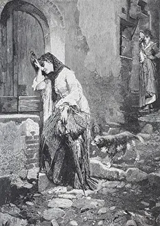 Tired Street Vendor Leaning Against a House
