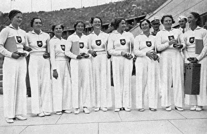 Tiurnen, the German gymnasts after the award ceremony at the Marathon Gate of the Olympic Stadium