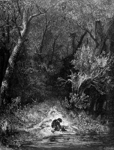 The Tom Thumb, boy, brook, sad