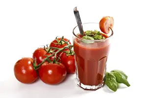 Tomato juice with basil, parsley and beefsteak tomatoes