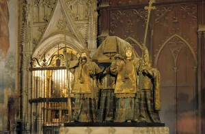 The tomb of Italian explorer Christopher Columbus inside the Cathedral of Seville - Andalusia Spain