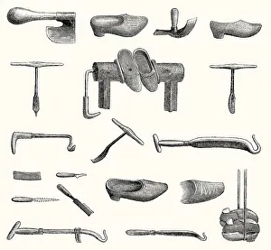 Tools for making clogs, 19th century