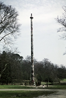 Totem Pole, Windsor Great Park, Virginia Water, England, United Kingdom September 1959 a gift from the people of Canada to His Majesty the Queen in June 1958