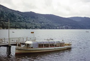 Tourist boat on the jetty at Titisee, Titisee Neustadt, Germany, July 1959, Europe