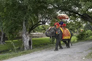 Tourist on a riding elephant near the Grand Palace