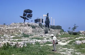 Tourist in the ruins of the archaeological site of ancient Byblos, Lebanon 1998