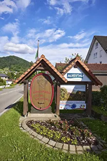 Tourist sign, wine village, holiday resort