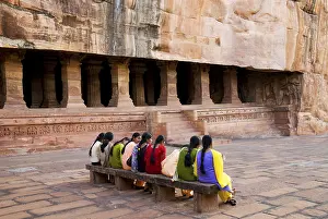 Tourists at Badami caves, Badami, Karnataka, India