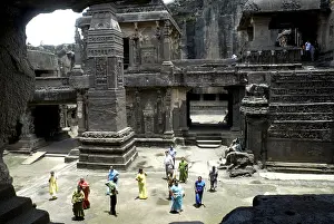 Tourists in Kailash temple at Ellora caves