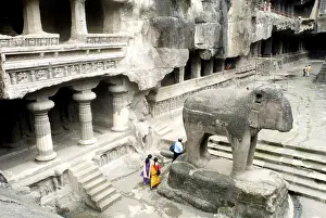 Tourists in Kailash temple at Ellora caves