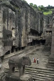 Tourists in Kailash temple at Ellora caves