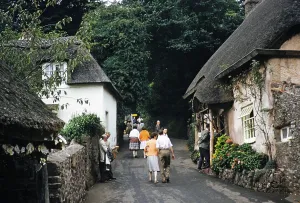 Tourists in the village of Cockington, Devon, England, United Kingdom, early 1960s, Europe