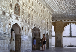 Tourists visit Amer or Amber Fort, Mughal Palace, Rajasthan. Jaipur, India 1971