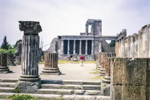 Tourists visit the Roman ruins Archaeological Park of Pompeii, Naples, Italy, Europe 1967, Europe