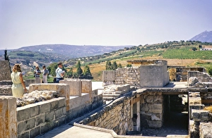 Tourists visiting Bronze Age Minoan archaeological site of Knossos, Crete, Greece, Europe 1968, Europe