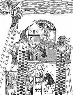 The Tower of Babel, from an illustrated Anglo Saxon manuscript of AElfric of Eynsham