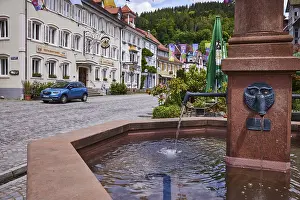 Town fountain, historic buildings