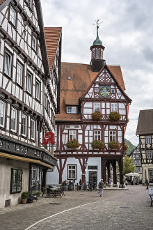 Town hall and half-timbered houses on the market square of Bad Urach