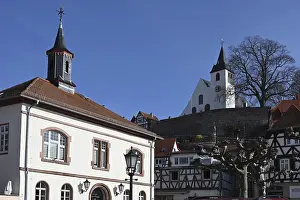 Town Hall and Mountain Church in Zwingenberg an der BergstraBe<br> Town Hall