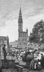 Town hall tower, weekly market market