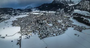 Town view, aerial view, Oberstdorf in winter