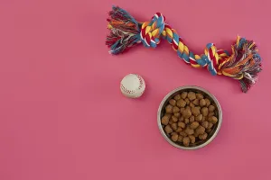 Toys -multi coloured rope, ball and dry food