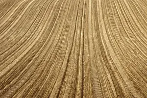 The tracks and furrows caused by tractor tyres on a field