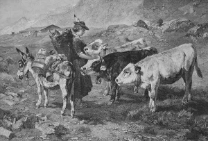 Trader on her tour with a donkey in the mountains